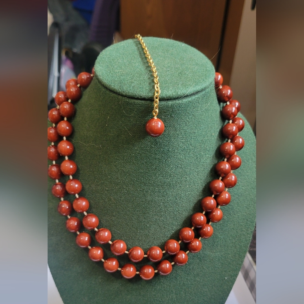 Beyond Vintage  Red Beaded Necklace 18"